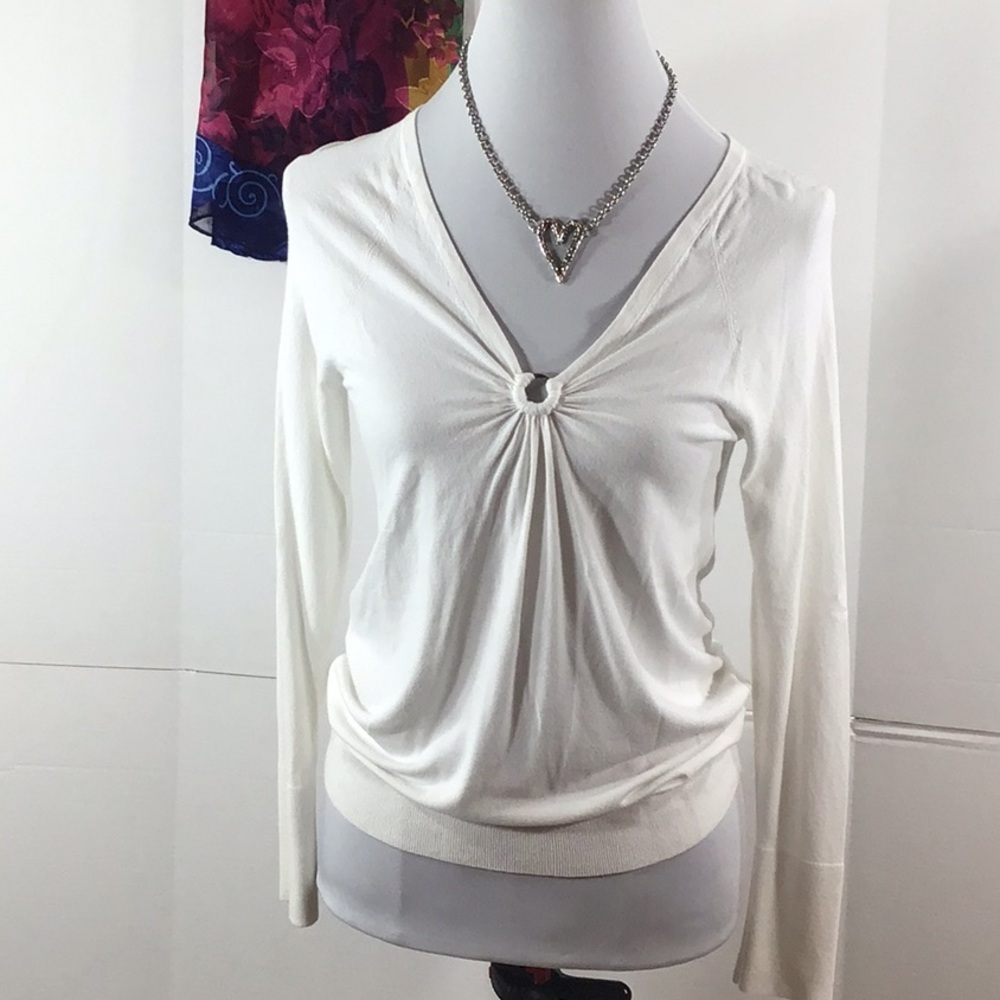 Milly white o ring v neck sweater